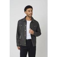 Brave Soul Men's Faux Leather Button Through Shacket in Black | Size: XL
