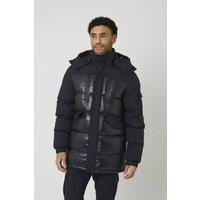 Brave Soul Men's Longline Hooded Padded Jacket in Black | Size: Medium
