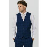 Dobell Men's Royal Blue Shadow Check Waistcoat | Size: 2XL