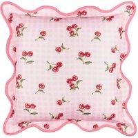 Furn Fruits Cherries Gingham Check Outdoor Cushion in Pink | Size: 45 cm x 45 cm