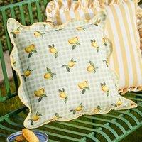 Furn Fruits Lemons Gingham Check Outdoor Cushion in Green | Size: 45 cm x 45 cm