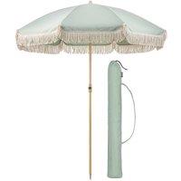 Christow Portable Parasol Beach Garden Tilting Umbrella Fringed Tassel Sun Shade UV50+ 2m in Light Green