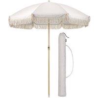 Christow Portable Parasol Beach Garden Tilting Umbrella Fringed Tassel Sun Shade UV50+ 2m in White