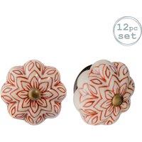 Nicola Spring Floral Ceramic Cabinet Knobs - Pack of 12 in Dark Red | Size: 1000mm x 500mm