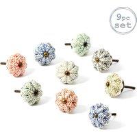 Nicola Spring Floral Ceramic Cabinet Knobs - 9 Colours - Pack of 9 | Size: 1000mm x 500mm