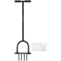 Harbour Housewares 4-Prong Lawn Aerator - 24.5cm x 1m - Manual Heavy-Duty Gardening Tool in Black