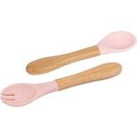 Tiny Dining Bamboo Silicone Tip Fork & Spoon Set Soft Baby Feeding Weaning Cutlery in Baby Pink