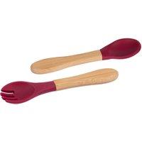 Tiny Dining Bamboo Silicone Tip Fork & Spoon Set Soft Baby Feeding Weaning Cutlery in Red