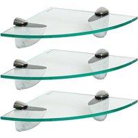 Harbour Housewares 3x Floating Glass Corner Shelves - 20cm Bathroom Storage Display Unit in Silver