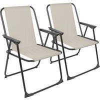 Harbour Housewares Folding Metal Beach Chairs - Matt Black - Pack of 2 in Beige