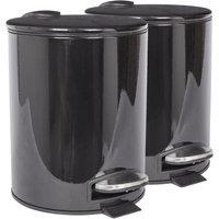 Harbour Housewares 2x Round Bathroom Pedal Bins - 5L Stainless Steel Slim Rubbish Dustbin in Black