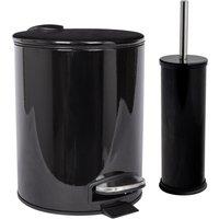 Harbour Housewares 5L Round Bathroom Bin & Brush Set - Slim Stainless Steel Bathroom Set in Black