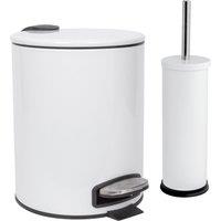 Harbour Housewares 5L Round Bathroom Bin & Brush Set - Slim Stainless Steel Bathroom Set in White