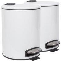 Harbour Housewares 2x Round Bathroom Pedal Bins - 5L Stainless Steel Slim Rubbish Dustbin in White