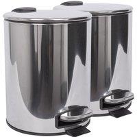 Harbour Housewares 2x Round Bathroom Pedal Bins - 5L Stainless Steel Slim Rubbish Dustbin in Silver