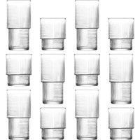 LAV 12pc Helen Stacking Highball Glasses & Whisky Tumblers Set in Clear