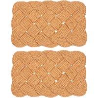 Nicola Spring Coir Knotted Door Mats - 68 x 43cm - Set of 2 in Brown | Size: 70 cm diameter