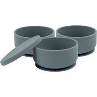 Tiny Dining 3pc Silicone Suction Bowls & Lids - Non-Slip Baby Weaning Feeding Set in Dark Grey