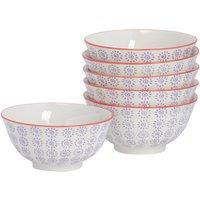 Nicola Spring Hand-Printed Cereal Bowls - 16cm - Pack of 6 in Purple