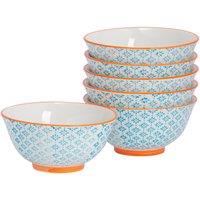 Nicola Spring Hand-Printed Cereal Bowls - 16cm - Pack of 6 in Blue