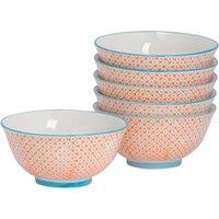Nicola Spring Hand-Printed Cereal Bowls - 16cm - Pack of 6 in Orange