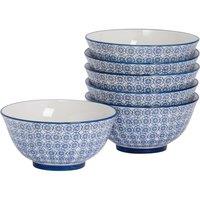 Nicola Spring Hand-Printed Cereal Bowls - 16cm - Pack of 6 in Navy