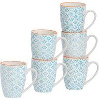 Nicola Spring Hand-Printed Mugs - 330ml - Pack of 6 in Blue