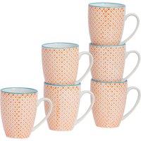 Nicola Spring Hand-Printed Mugs - 330ml - Pack of 6 in Orange