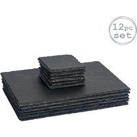 Argon Tableware 12pc Slate Placemats & Coasters Set - Natural Stone Dining Table Mats in Grey