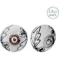 Nicola Spring Round Ceramic Cabinet Knobs - Black Flower - Pack of 12 | Size: 1000mm x 500mm