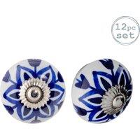 Nicola Spring Round Ceramic Cabinet Knobs Flower - Pack of 12 in Navy | Size: 1000mm x 500mm