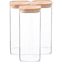 Argon Tableware 3x Square Glass Storage Jars with Airtight Wooden Lids - 1.9L in Clear