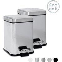Harbour Housewares 2x Square Bathroom Pedal Bins 3L Stainless Steel Slim Rubbish Dustbin in Silver