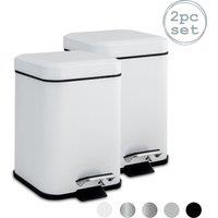 Harbour Housewares 2x Square Bathroom Pedal Bins 3L Stainless Steel Slim Rubbish Dustbin in White
