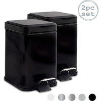 Harbour Housewares 2x Square Bathroom Pedal Bins 3L Stainless Steel Slim Rubbish Dustbin in Black