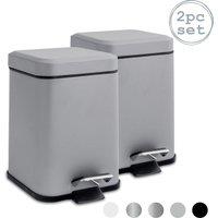 Harbour Housewares 2x Square Bathroom Pedal Bins 3L Stainless Steel Slim Rubbish Dustbin in Grey