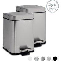 Harbour Housewares 2x Square Bathroom Pedal Bins 3L Stainless Steel Slim Rubbish Dustbin in Metallic Silver