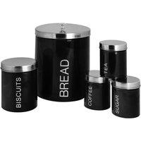 Harbour Housewares 5 Piece Kitchen Canisters Set - Round Metal Kitchen Storage Food Canister Tin in Black