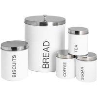 Harbour Housewares 5 Piece Kitchen Canisters Set - Round Metal Kitchen Storage Food Canister Tin in White