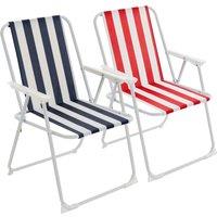 Harbour Housewares Folding Metal Beach Chairs Blue/Red Stripe Pack of 2
