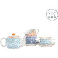 Nicola Spring 7 Piece Hand-Printed Teapot Cups & Saucers Set