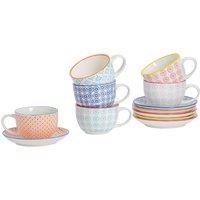 Nicola Spring 12 Piece Hand-Printed Cappuccino Cup & Saucer Set - 250ml