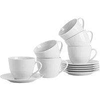 Argon Tableware Classic White Porcelain Cappuccino Cup & Saucer Set - 320ml - 12 Piece