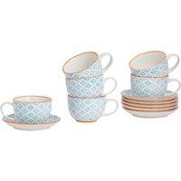 Nicola Spring 12 Piece Hand-Printed Cappuccino Cup & Saucer Set - 250ml in Blue