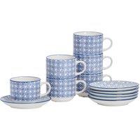 Nicola Spring 12 Piece Hand-Printed Cappuccino Cup & Saucer Set - 250ml in Navy
