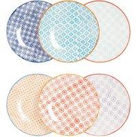 Nicola Spring 6x Hand-Printed Side Plates - 18cm - 6 Colours Porcelain Dining Plates