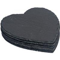 Argon Tableware Heart Slate Placemats - 25cm - 6x Large Natural Black Stone Dining Table Dinner Serving Board Platter Place Mats Sets