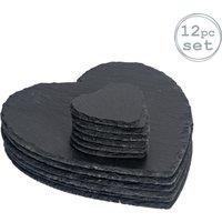 Argon Tableware 12 Piece Heart Slate Placemats & Coasters Set in Grey