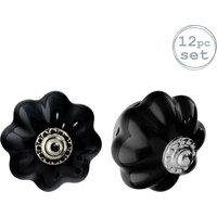 Nicola Spring Floral Ceramic Cabinet Knobs - Pack of 12 in Black | Size: 1000mm x 500mm