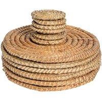 Argon Tableware 12pc Round Placemats & Coasters Set - Woven Palm Leaf in Brown